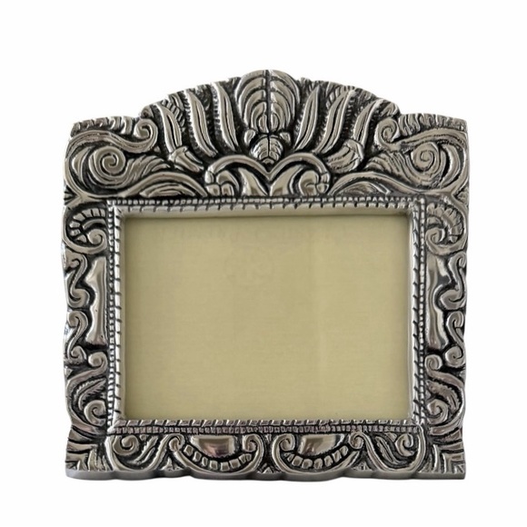 Hecho en Mexico Pewter Ornate Large Picture Frame with Wood Easel Back